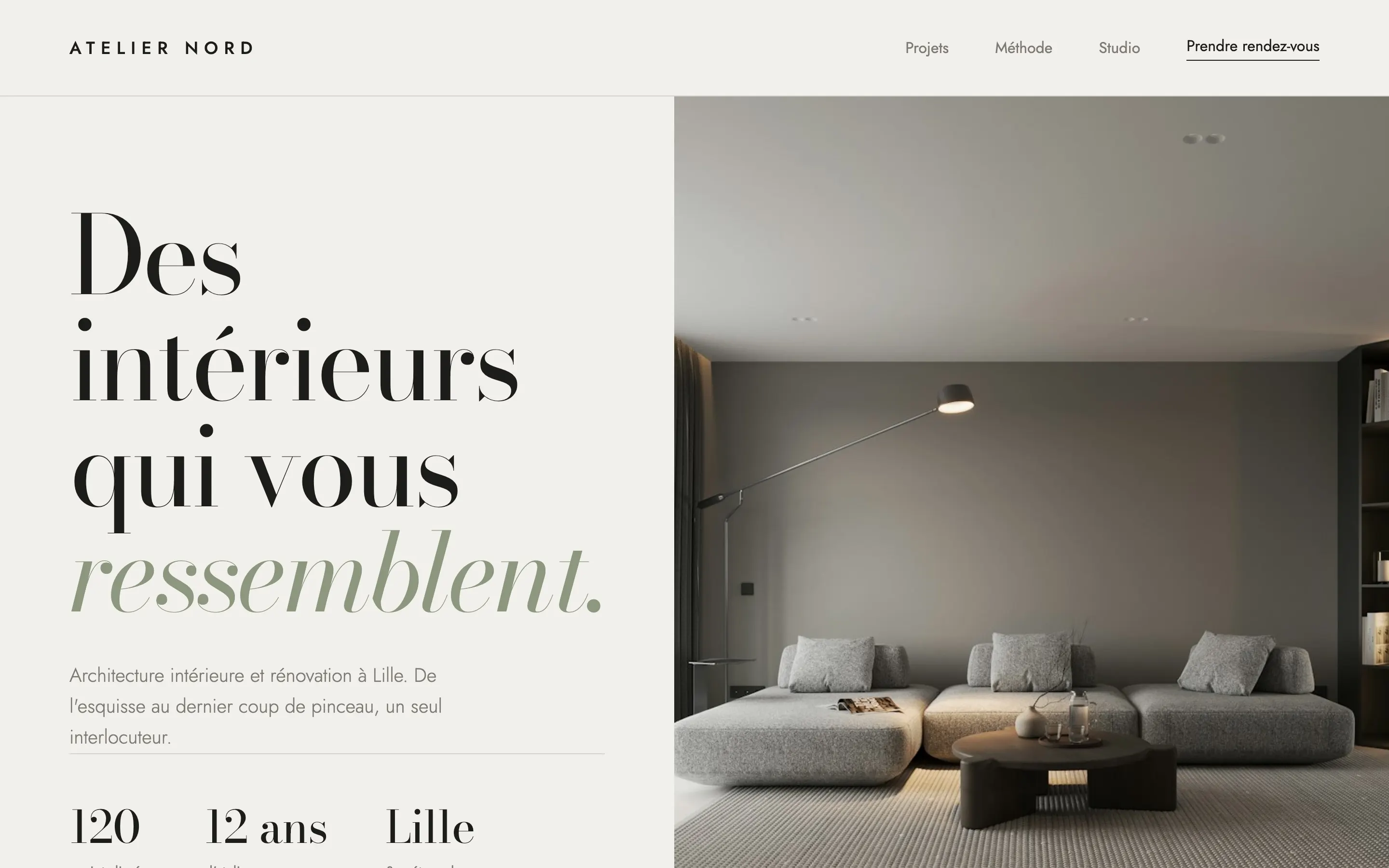 Site de Atelier Nord, architecte, sur ordinateur et sur téléphone (concept Galio)