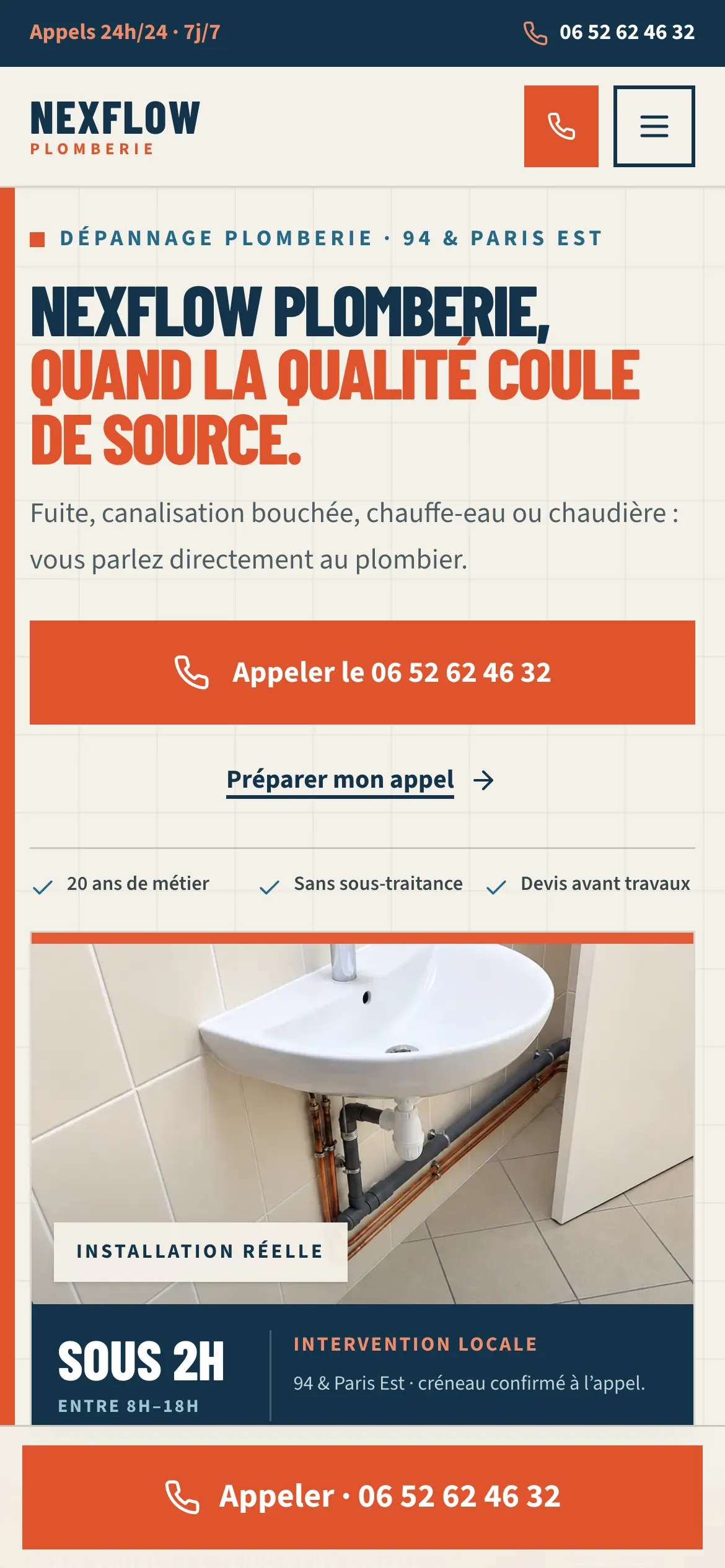 Le même site sur téléphone